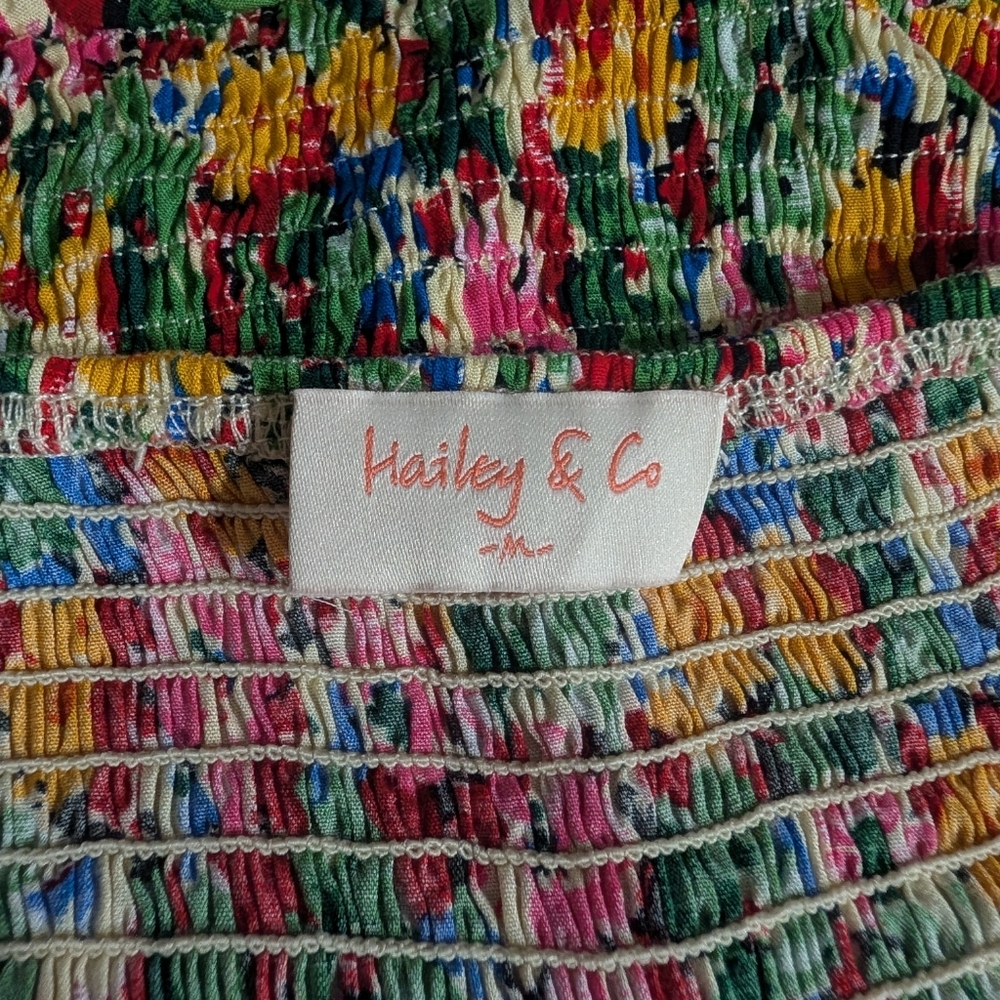 Hailey & Co Floral Smocked Romper | Square Neck Cottagecore Tiered Ruffle Size M - Picture 2 of 9